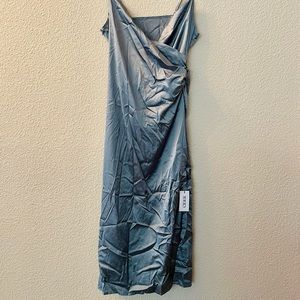 Solid satin slit midi dress grey/blue (large)